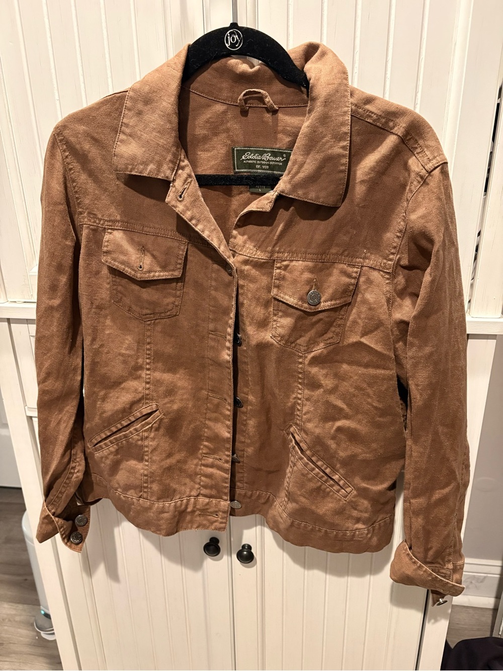 Eddie Bauer Tan Cotton Utility Jacket Linen Size L Petite